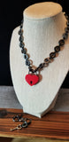 Black 10mm Hematite Ring Collar w/Red Heart Lock