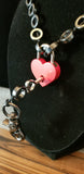 Black 10mm Hematite Ring Collar w/Red Heart Lock