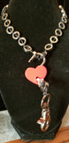 Black 10mm Hematite Ring Collar w/Red Heart Lock