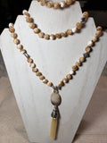Hand Knotted Natural Mother of Pearl Mala w/Banded Agate Guru bead