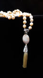 Hand Knotted Natural Mother of Pearl Mala w/Banded Agate Guru bead