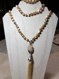 Hand Knotted Natural Mother of Pearl Mala w/Banded Agate Guru bead