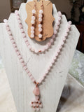 Hand Knotted Matte Rosa Quartz Mala w/Copper markers