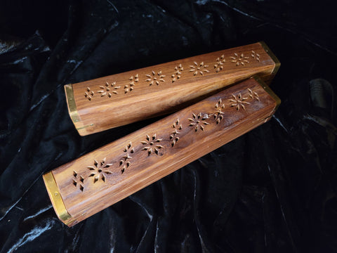 Carved Wood Incense Box Burner 12"L