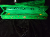 Celestial Wood Incense Box Burner Green 12"L