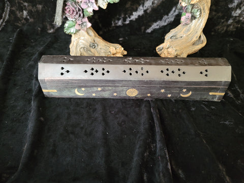 Celestial Wood Incense Box Burner Black