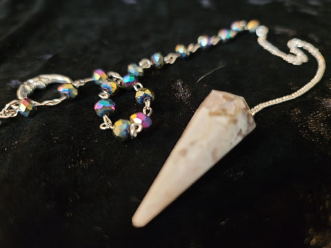 Rainbow Moonstone Gemstone Pendulum with Chain