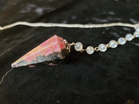 Rhodonite Gemstone Pendulum with Chain