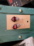 Red Rhinestone Heart Earrings w/Crown