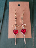 Rhinestone Heart Sword Earrings