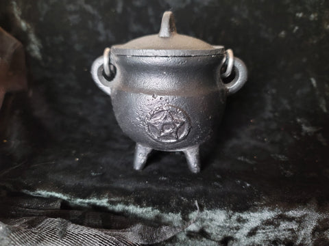 Pentacle Cast Iron Cauldron w/lid