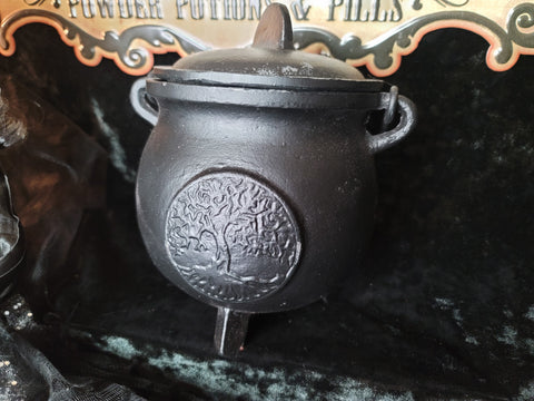 Tree of Life Cast Iron Cauldron with Lid
