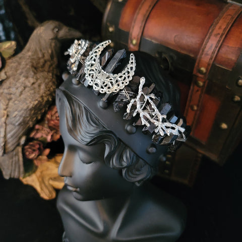 Moon Goddess Raw Crystal Quartz Crown (Black)