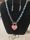 Mermaid Glass Collar w/ Pink Heart Lock and Matching Earrings