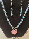 Mermaid Glass Collar w/ Pink Heart Lock and Matching Earrings