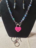 Mermaid Glass Collar w/ Rose Heart Lock and Matching Earrings