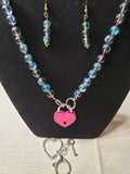 Mermaid Glass Collar w/ Rose Heart Lock and Matching Earrings