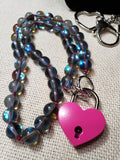 Mermaid Glass Collar w/ Rose Heart Lock and Matching Earrings