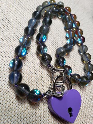 Mermaid Glass Collar w/ Purple Heart Lock