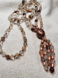 Hand Knotted Amber Agate Mala w/ Copper Guru Bead and markers