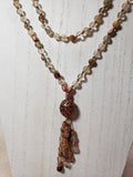 Hand Knotted Amber Agate Mala w/ Copper Guru Bead and markers