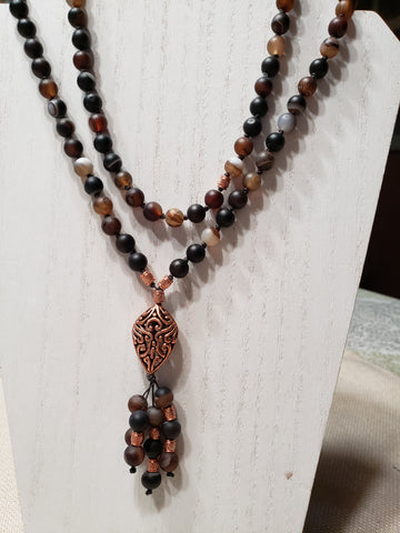 Matte Banded Agate Mala w/Copper Spacers & Guru Bead