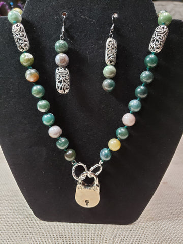 Hand Knotted Jasper Collar w/ Silver Plated Embellishments