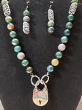 Hand Knotted Jasper Collar w/ Silver Plated Embellishments