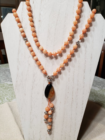 Hand Knotted Calcite (Orange) Mala