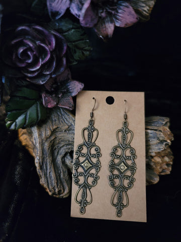 Long Filigree Drop Earrings