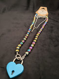 Rainbow Hematite Collar w/ Blue Heart Shaped Lock (8mm)