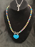 Rainbow Hematite Collar w/ Blue Heart Shaped Lock (8mm)