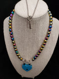 Rainbow Hematite Collar w/ Blue Heart Shaped Lock (8mm)