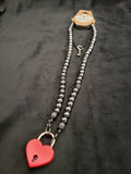 Black Hematite Collar w/Red Heart Lock (8mm)