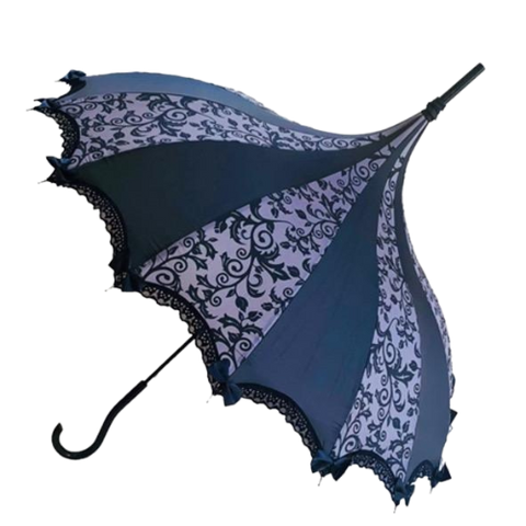 Black & Gray Flowers Damask UMBRELLA