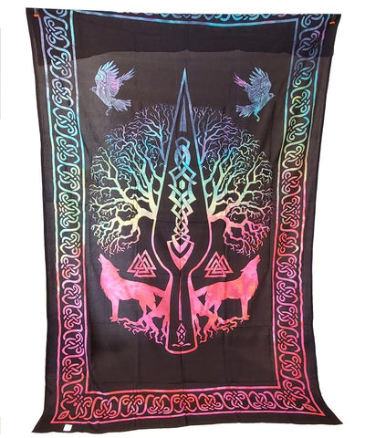 Celtic Athame Wolf Tapestry 72x108" Tie Dye/Black