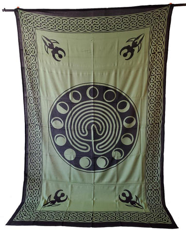 Moon Phase Goddess Tapestry 72x108" Green/Black