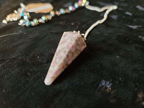 Ruby Feldsper Gemstone Pendulum with Chain