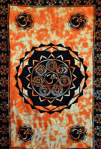 Seven Chakra Tapestry 72x108" Golden tie dye/Black
