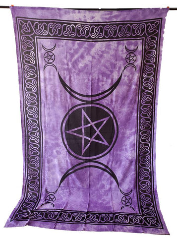 Triple Moon Pentagram Tapestry 72x108" Light Purple/black
