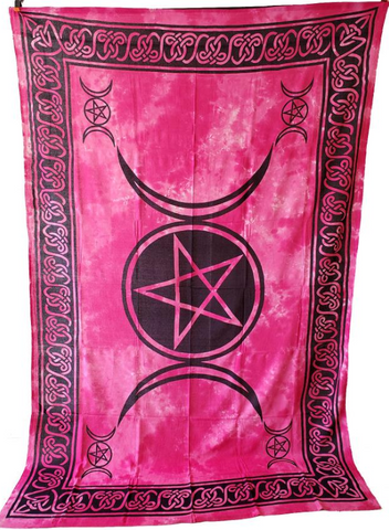 Triple Moon Pentagram Tapestry 72x108" Red tie dye/black
